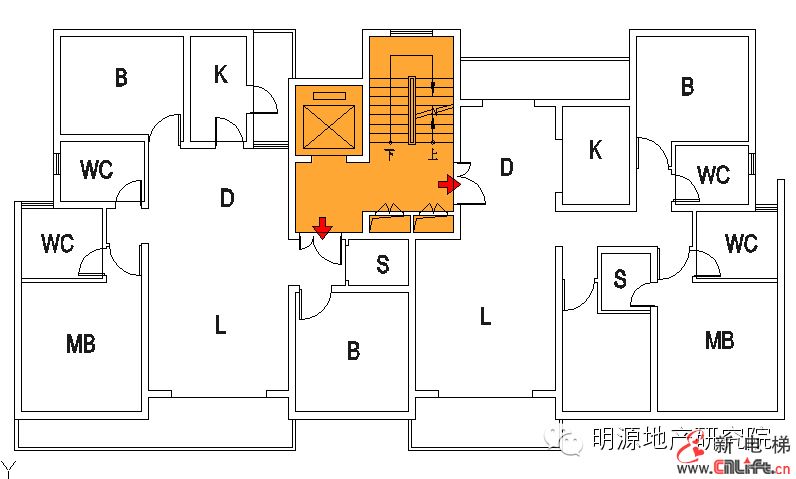 楼梯电梯组合平面图图片